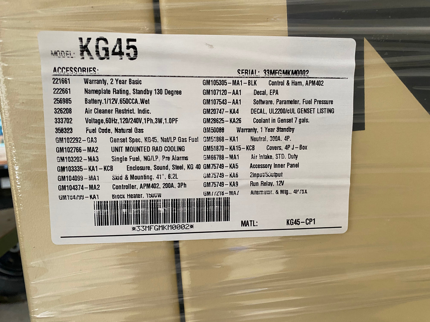 Kohler KG45 Gas Generator with Automatic Transfer Switch